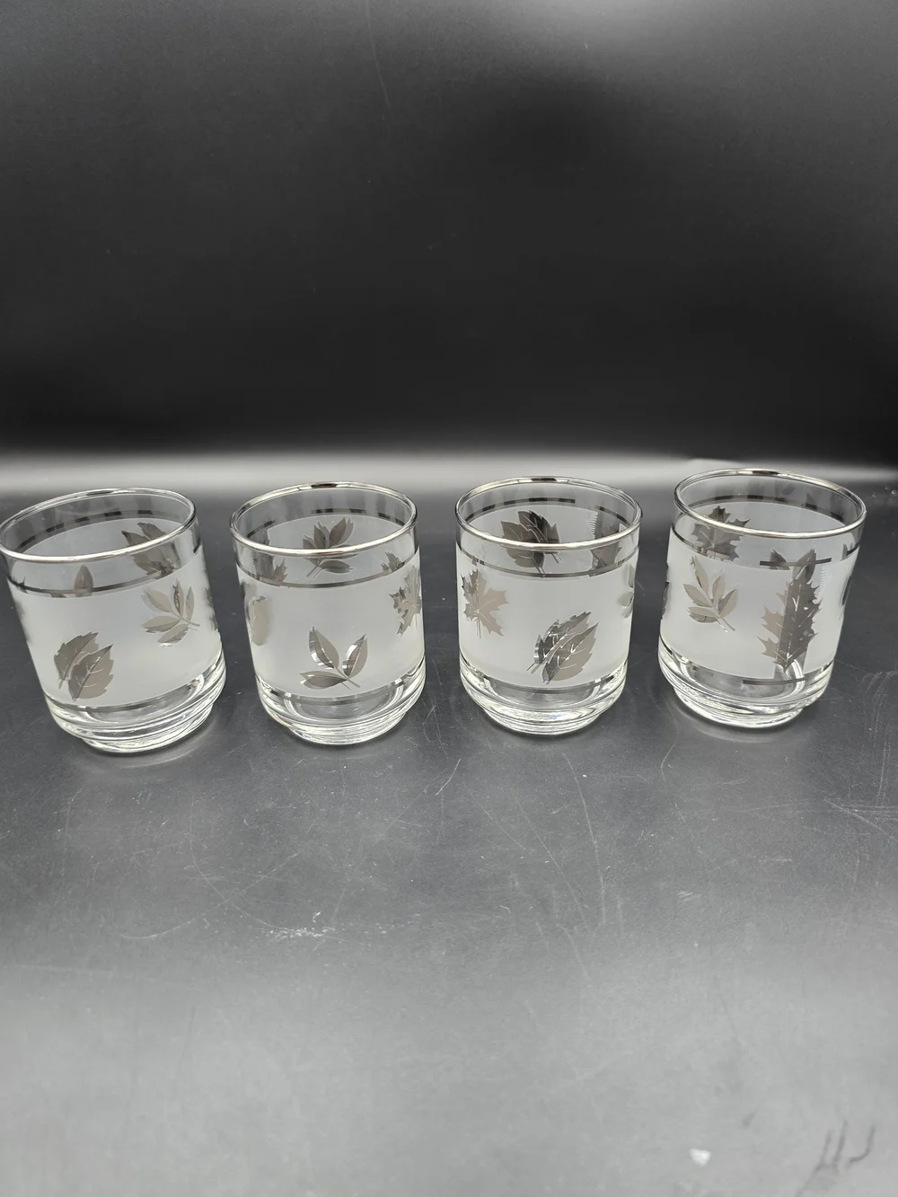 Libbey Frosted Glass Tumblers with Silver Leaf Motif - Set of 4
